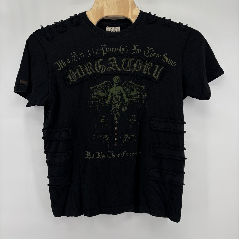 Blac Label Purgatory Shirt Black Mens XL  Y2K Grunge Spellout Embroidered Patch